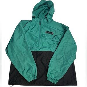 Champion Green & Black Windbreaker Pullover Hoodie Size L